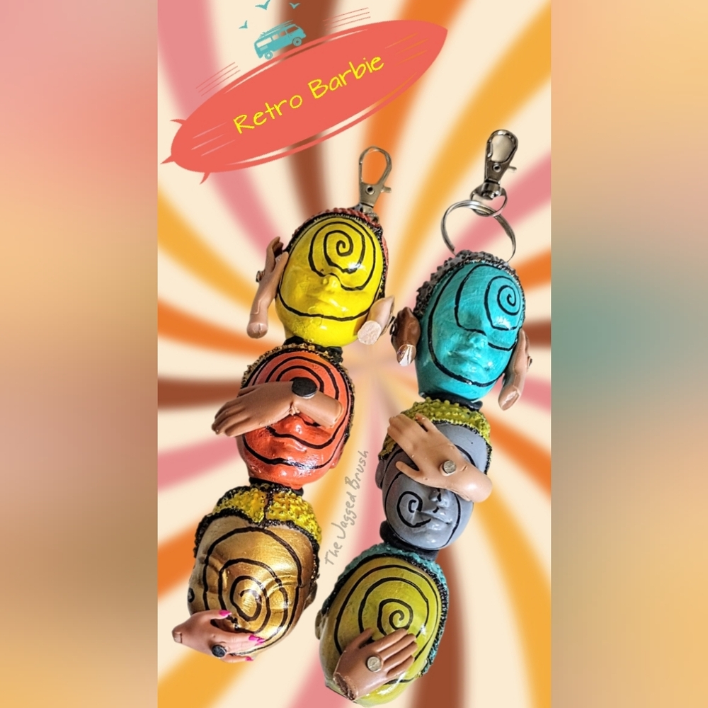 🌀 Hear See Speak No Evil Barbie Retro Funky Cool Keychains Fobs Purse Charms